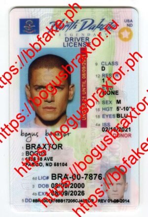 Bogus Braxtor Fake ID - North Dakota Vertical Fake ID