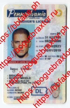 Bogus Braxtor Fake ID - Pennsylvania Vertical Fake ID